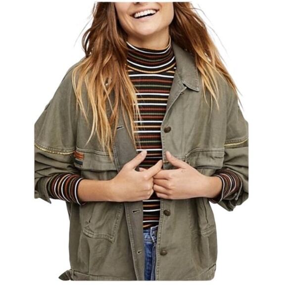 Free People Slouchy Military Jacket Size S in Moss Relaxed Boxy Oversized Fit - Picture 6 of 9